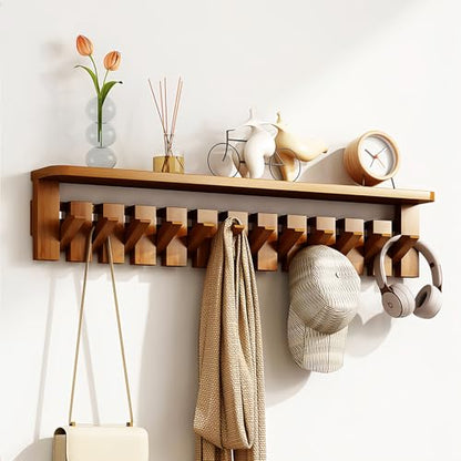 Wall Mounted Coat RackHooks Piano Key Hangers Natural Solid Wood Hanger Non-Woven Fabric Clothes Hangers for Closet, Kitchen, Bedroom, Bathroom, Entryway (Tray Walnut-Beech, 8 Hooks) - color: Tray walnut-beech, size: 8 Hooks