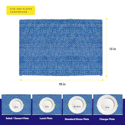 Sweet Home Collection 100% Cotton Placemats for Dining Room Rectangle Two Tone Woven Fabric 13" x 19" Soft Durable Table Mat Set, Set of 6, Dark Blue - color: Dark Blue, size: Rectangle 13" x 19"