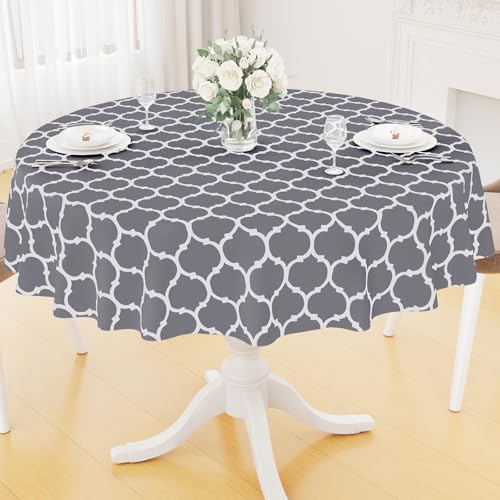 Smiry Round Table Cloth, Flannel Backed Vinyl Tablecloth, 60" Round | Waterproof Plastic Tablecloths, Wipeable Table Cover for Dining, Indoor and Outdoor (Grey) - color: Grey, size: 60" (Round)