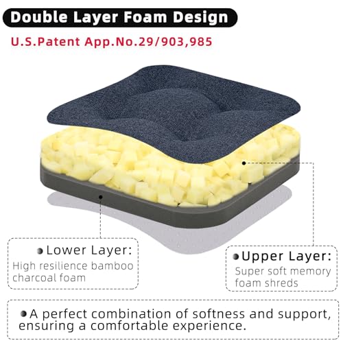 GOFORIT Memory Foam Cushion，Square Seat Cushions for Dining Chairs,Non-Slip Chair Pads with Removable Cover, 16'' x 16'', Dark Blue - color: Dark Blue