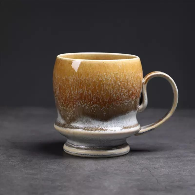 17oz Big Unique Handmade Pottery Coffee Mug with Comfortable Big handle, Reactive Glaze Ceramic Coffee Mug, Artisanal Stoneware Tea Mug,Lead-free Clay, Microwave and Dishwasher safe (White and Brown) - color: White/Brown