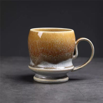 17oz Big Unique Handmade Pottery Coffee Mug with Comfortable Big handle, Reactive Glaze Ceramic Coffee Mug, Artisanal Stoneware Tea Mug,Lead-free Clay, Microwave and Dishwasher safe (White and Brown) - color: White/Brown