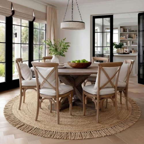 Hand Woven Jute Round Rug, Natural Reversible Boho Area Rug for Entryway, Kitchen, Living Room and Bedroom I Farmhouse Indoor Floor Rug - 8ft, Circular - size: 8' (Round)