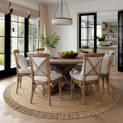 Hand Woven Jute Round Rug, Natural Reversible Boho Area Rug for Entryway, Kitchen, Living Room and Bedroom I Farmhouse Indoor Floor Rug - 8ft, Circular - size: 8' (Round)