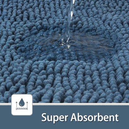 LOCHAS Bathroom Rugs Sets 2 Piece, 20''x20'' & 34''x21'', Denim Blue | Non Slip U-Shaped Toilet Rug, Chenille Washable Absorbent, Soft Bath Mat Set for Shower, Sink - color: Denim Blue