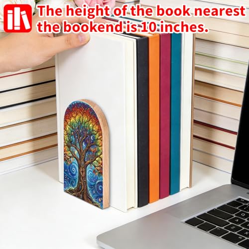 Tree of Life Wooden Bookends, Book Ends for Shelves | 1 Pair 5"x3.15" Decorative Wood Book Supports, Cute Shelf Stoppers for Heavy Books, Office Desk, Study Room & Home Decor - style: Tree of Life