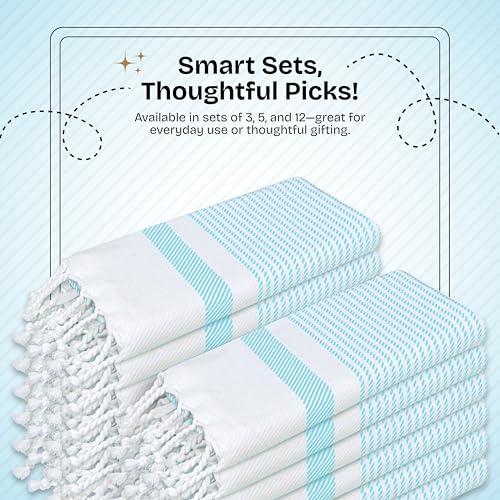 Aqua Blue Turkish Kitchen Towels 16x26 Inch, 12 Pack, 100% Cotton, Super Absorbent, Fast Dry, Machine Washable, Dish Towel with Tassels for Drying Dishes, Cleaning, Everyday Use - color: Aqua Blue, style: 12 Pack