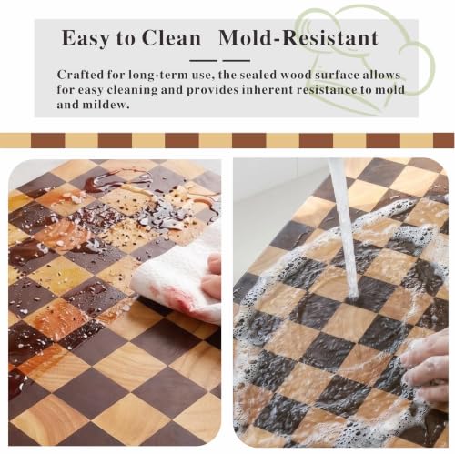 Checkered Wooden Cutting Board with Handle | 15" x 7" x 1" Thick | Acacia & Rubber Wood | Cheese & Charcuterie Serving Board | Meat, Bread, Fruit & Vegetable Prep - color: Checkered Paddle