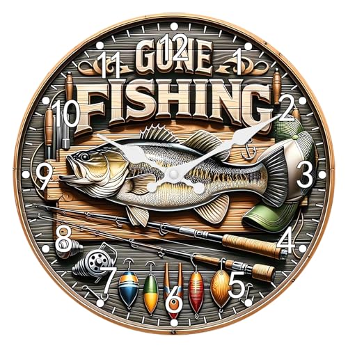 Rustic Wood Fish Wall Clock for Bedroom 14 Inch | Farmhouse Decorative Wall Clock Battery Operated Clock for Living Room Kitchen Bedroom Office - color: Brown2, size: 14 Inch