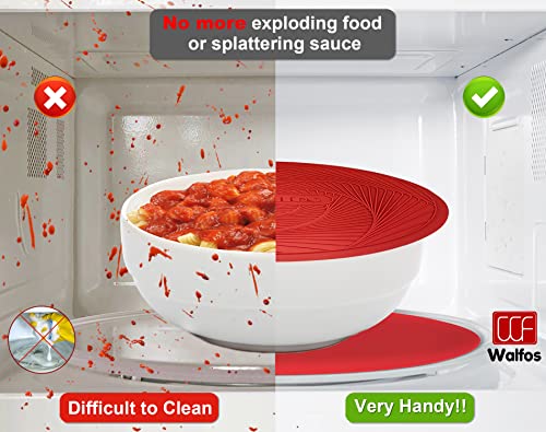 Walfos 12 10 Inch Silicone Microwave Mats, Microwave Splatter Cover for Food, Pot Holders for Kitchen, Non-Slip Heat Resistant Silicone Mats for Microwave, Oven, Hot Pan, Pot (Red) - style: 10+12in, 2 Red Microwave Mat