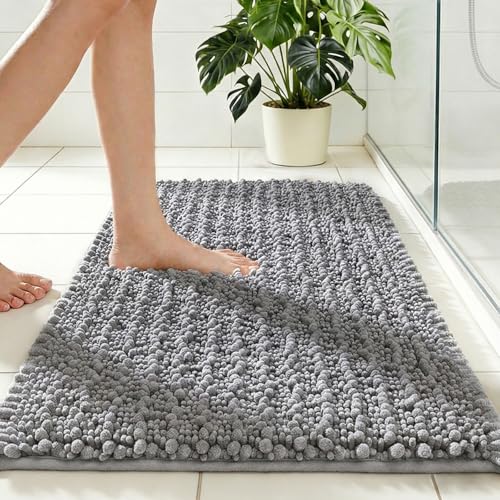 Disolla Grey Bathroom Rug 20x32 Inch - Luxury Chenille Bath Mat, Thick Shaggy Plush Absorbent Rug, Non-Slip Machine Washable Mats for Bathroom Floor & Decor - color: Grey, size: 1'8" x 2'8" (20''x32'' Bathroom Rug)