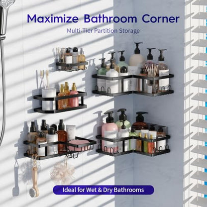 Youvip Corner Shower Caddy-No Drilling Shelves Wall Mounted, Black - color: 5pc-black