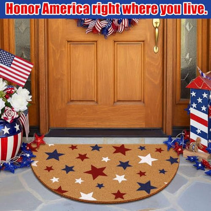 Duraaamo Independence Day Doormats Half Round 4th of July 250th Outdoor Mats Welcome Non Slip National Day Floor Mats for Front Porch Entryway Decor - style: Red Blue Stars
