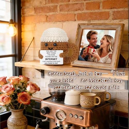 Xinezaa Crochet Coffee Anniversary Birthday Gifts for Boyfriend Girlfriend | Christmas Romantic Gifts for Wife Husband Couples Who Met Online, Coffee Lovers Long Distance Love, Valentines I Love You - style: Internet