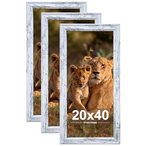 20x40 Picture Frame set of 3, Woode Frame Rustic White, Vertical & Horizontal Wall Hanging Large Studio Gallery Poster Frame for Photos, Posters - Art Prints best gift - color: Rustic White -3PCS, size: 20x40in