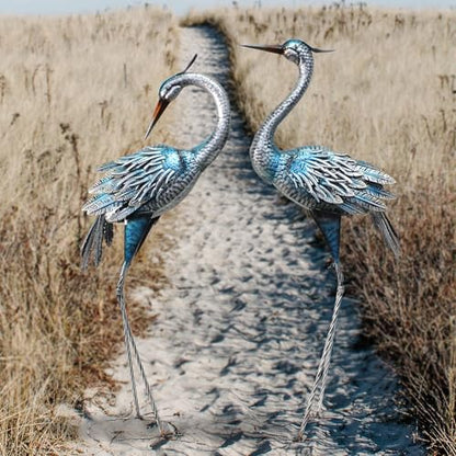 37-40Inch Outdoor Crane Garden Statues, Blue Heron Garden Statues | Large Metal Cranes for Yard, Lawn, Patio, Pond, Set of 2 - color: Blue