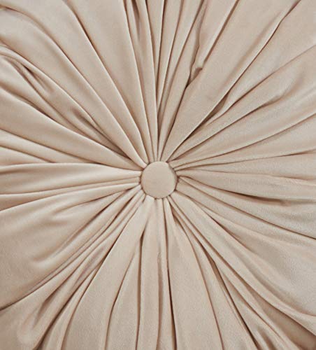 SARO LIFESTYLE Round Velvet Pintucked Poly Filled Throw Pillow - color: Natural, size: 1 Count (Pack of 1)