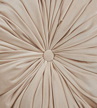 SARO LIFESTYLE Round Velvet Pintucked Poly Filled Throw Pillow - color: Natural, size: 1 Count (Pack of 1)