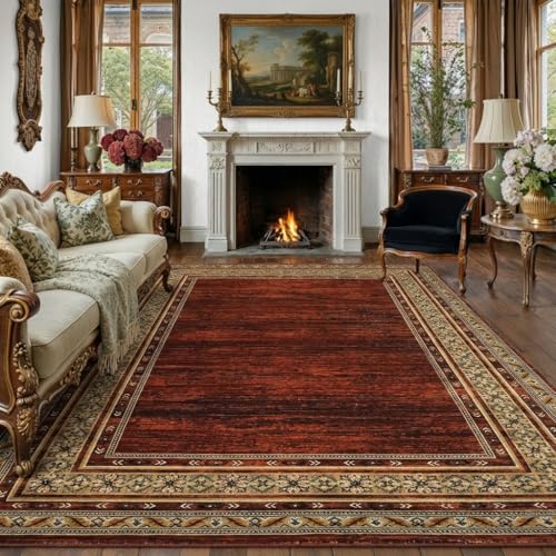 Modern Solid Area Rug 5x7 Washable Non Slip Neutral Rugs for Living Room, Non-Shedding Stain Resistant Bordered Throw Carpet, Neutral Foldable Floor Rugs for Bedroom Dining Table | Non Slip Neutral Border Non Shedding Stain Resistant Low Pile Foldable Rug