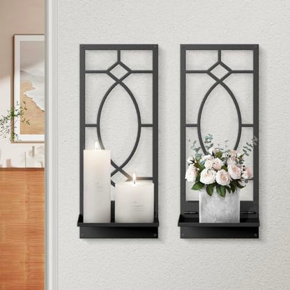 Candle Wall Sconces Set of 2, Black Metal Minimalism Wall Candle Holder for Living Room, Dining Room, Bedroom, Bathroom (2 Pack, 16.5 x 7 in) - color: Black Fashion