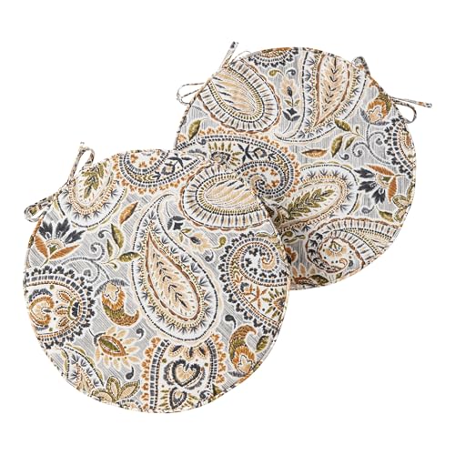 Set of 2 Outdoor 18 inch Round Patio Dining Chair Pads – Comfortable Fiber-Filled Seat Cushions with Ties, Reversible Polyester Fabric, Arctic Paisley - color: Arctic Paisley