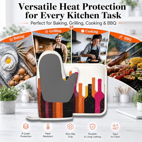 Red Wine Bottle Oven Mitt and Pot Holder with Silicone Heat Resistant Kitchen for Cooking BBQ Baking Grilling Cooking Protection - color: Red Wine Bottle