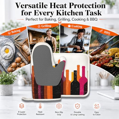 Red Wine Bottle Oven Mitt and Pot Holder with Silicone Heat Resistant Kitchen for Cooking BBQ Baking Grilling Cooking Protection - color: Red Wine Bottle
