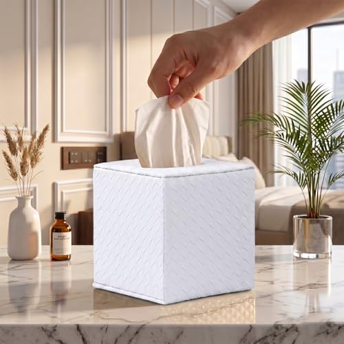Tissue Box Cover Square,White Tissue Holder for Bathroom Accessories,Bathroom - color: White, size: Square