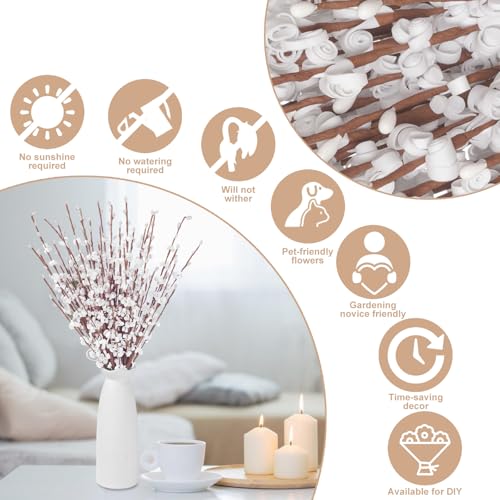 Wootkey 10Pcs 17.5'' Faux Jasmine Artificial Flowers White Flowers Tall White Floral Branches for Home Wedding Vase Filler Party DIY Decoration Halloween Decoration | Faux Jasmine Flower Bouquet Pussy Willow Branches Vase Filler Christmas Home Wedding Tab