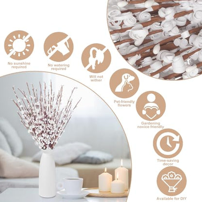 Wootkey 10Pcs 17.5'' Faux Jasmine Artificial Flowers White Flowers Tall White Floral Branches for Home Wedding Vase Filler Party DIY Decoration Halloween Decoration | Faux Jasmine Flower Bouquet Pussy Willow Branches Vase Filler Christmas Home Wedding Tab