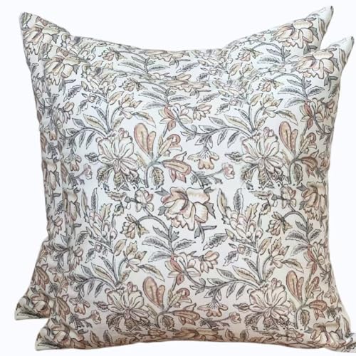 Pack of 2 Floral Pillow Covers 20x20 Double Sided Vintage Block Print Pillow Covers Farmhouse Decorative Couch Pillows for Sofa, Living Room, Neutral Botanical Accent Cushion Covers (2, rust, 20X20) - color: Rust Tan Mustard, size: 20" x 20" (Pack of 2)