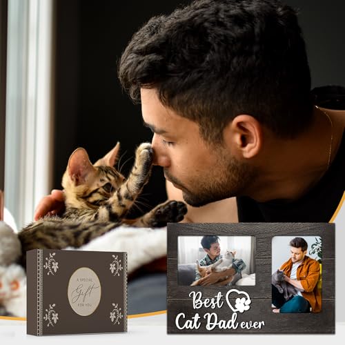 Cat Dad Gifts for Men, Fathers Day Cat Dad Gift 3D Photo Frame Hold 4x6 Inches Two Photos, Birthday Gift for Cat Lovers - color: cat dad