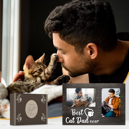 Cat Dad Gifts for Men, Fathers Day Cat Dad Gift 3D Photo Frame Hold 4x6 Inches Two Photos, Birthday Gift for Cat Lovers - color: cat dad