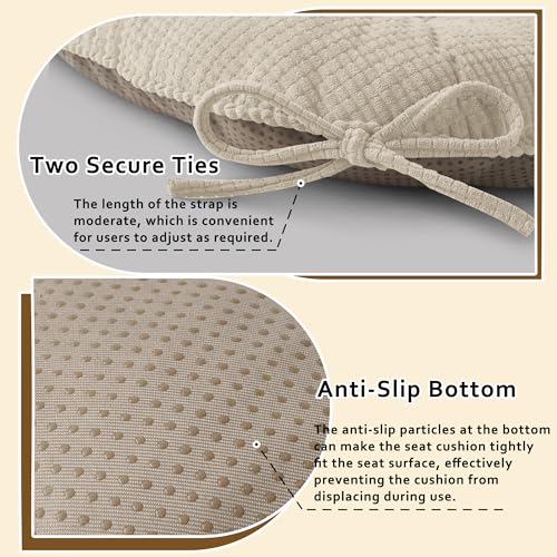 ELFJOY Dining Chair Cushions Set of 2 Non Slip 18"X18"X3" Beige | Thick,Textured Fabric, with Ties, Tufted, Large, for Kitchen, Dining Room, Indoor, Bedroom, Living Room, Office, Comfortable - color: Beige