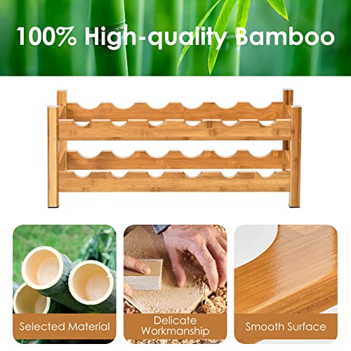 HAPPYGRILL Wine Rack, Free Standing 12 Bottles 2-Tier Wine Display Rack, Bamboo Wine Storage Rack Countertop, Natural Wine Bottle Holder Shelf for Bar, Home, Kitchen, Pantry - color: Nature