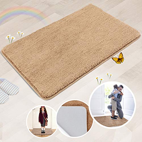 REFETONE Indoor Door Mat, Entryway Rug for Front Door, 20"x32", Tan | non-slip TPR backing, absorbent dirt trapper, washable low-profile design for muddy shoes and pet paws - color: Tan, size: 1'8" x 2'8"