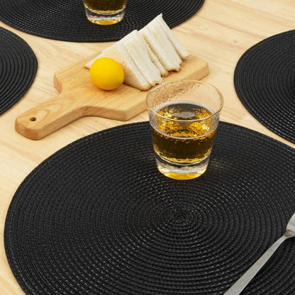 Winknowl Round Braided Placemats Set of 8 Washable Woven Heat Resistant Table Mats for Kitchen Dining Tables 15 inch Round Place Mats (Black,8pcs) - color: Black, size: 8pcs