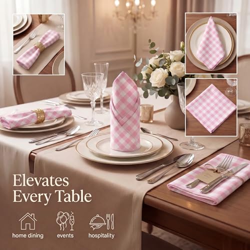 Urban Villa Cloth Napkins Cotton 12x12 (Set of 12) Pink/White - color: 017 Pink/White Checks, size: 20" x 20" (Set of 12)