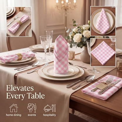 Urban Villa Cloth Napkins Cotton 12x12 (Set of 12) Pink/White - color: 017 Pink/White Checks, size: 20" x 20" (Set of 12)