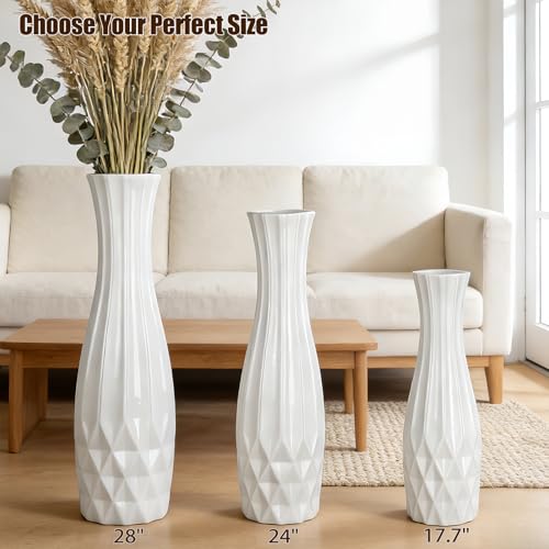 White Tall Ceramic Floor Vase, 24 Inch, Flared Geometric Design | Glossy Glazed Finish, Living Room, Fireplace, Entryway, Pampas Grass - color: Shape 2, size: 24 Inch
