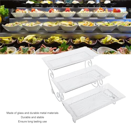 3 Tier Serving Tray, 3 Tiered Serving Stand Glass Platters and Trays with Stainless Steel Rack for Dessert Appetizer Fruit Cupcake Buffet Food Display, 11.8in