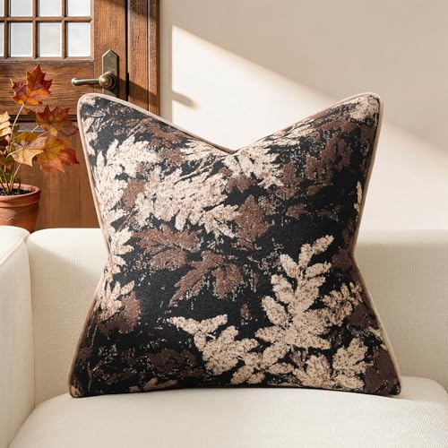 Kevin Textile Neutral Vintage Leaf 18x18 Inch Pillow Cover 1 Pack, Brown | Soft Neutral Retro Flowers Embroidered Texture Lumbar Pillow Cover Accent Decorative Pillowcase for Couch Sofa Chair Bed - color: Leaf Brown, size: 18" x 18" (Pack of 1)