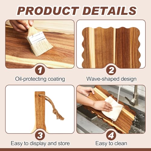 Novabright 3 Pcs Extra Large Acacia Wood Charcuterie Boards Set, Unique Wavy Edge Scalloped Cutting Boards for Kitchen, Wooden Serving Tray for Cheese Meat Fruit, Ideal Housewarming Gift (Flat Wavy) - style: Flat Wavy