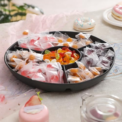 Chip & Dip Serving Tray Set, 4 Sectional Round Melamine Serving Platter, Relish Tray, Round Compartment Appetizer platter for Veggies, Candy and Snacks, Matte Black, Set of 2 - color: Black Rround Divided Tray