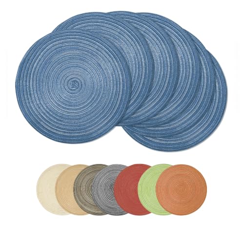 Artoid Mode Navy Blue Cotton Polyester Braided Placemats Set of 6, 14 Inch Washable Non-Slip Woven Round Table Mats for Party Kitchen Dining Decor - color: Navy Blue, size: 14", Round 6 Pcs