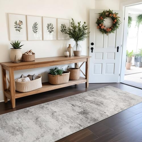 Carpet Runners for Hallway 8ft: Washable Non Slip Abstract Rugs Grey | for Kitchen Entryway Bedroom - Soft Stain Resistant Easy Clean Mat for Family with Pets - color: Grey01, size: 2'6" x 8' (Rectangular)