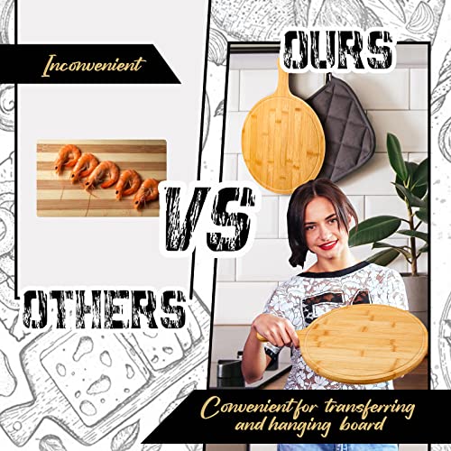 Nuenen 30 Pcs Round Wood Cutting Board with Handle Acacia Bamboo Wooden Serving Kitchen Chopping Boards for Pizza, Bread, Cheese, Charcuterie, Fruit, Vegetables (Bamboo)