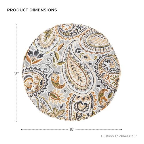 Set of 2 Outdoor 18 inch Round Patio Dining Chair Pads – Comfortable Fiber-Filled Seat Cushions with Ties, Reversible Polyester Fabric, Arctic Paisley - color: Arctic Paisley
