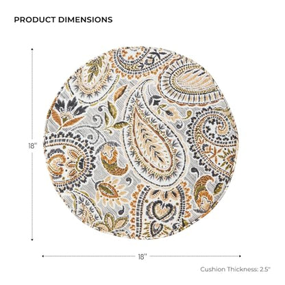 Set of 2 Outdoor 18 inch Round Patio Dining Chair Pads – Comfortable Fiber-Filled Seat Cushions with Ties, Reversible Polyester Fabric, Arctic Paisley - color: Arctic Paisley