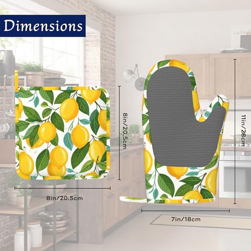 Yellow Lemon Pot Holders and Oven Mitts Set Silicone Tropical Summer Fruit Kitchen Gloves Potholders Heat Resistant Washable,Chef Cooking Baking Gifts for Women Men Bakers Lover Cooks - color: Yellow Lemon,tropical Summer Fruit